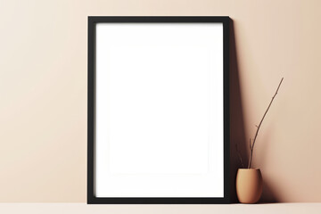 In this close-up mockup, a small wood frame is featured on a table, providing a clear background for easy integration with your artwork, presented elegantly to enhance your presentation.