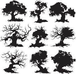 Set Trees. Hand drawn vector illustration	