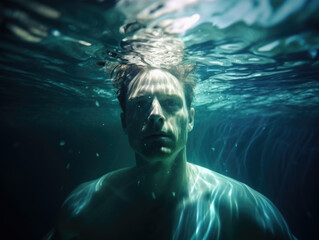 Underwater portrait of man at swimming pool
