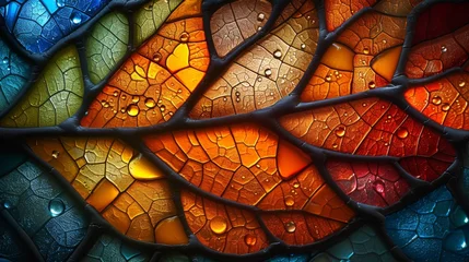 Photo sur Plexiglas Coloré Stained glass window background with colorful leaf abstract. 