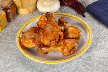 Raw marinated chicken drumstick for cooking