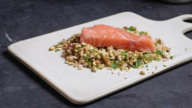 breading salmon with nuts an other dried fruits