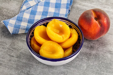 Ripe sweet and juicy canned peach