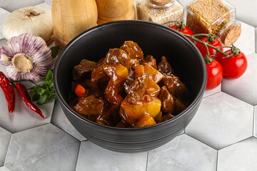 Homemade beef hungarian goulash with potato