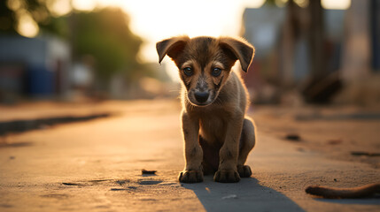 portrait of stray puppy dog with sadness eyes - 731596564