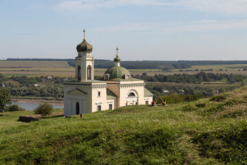 View of the historical Church of Olexander Nevsky in the city of Khotyn. Ukraine