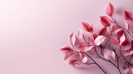 Abstract minimal pink background with pink plant leaves. - 731597728