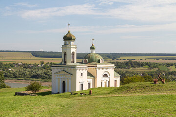View of the historical Church of Olexander Nevsky in the city of Khotyn. Ukraine