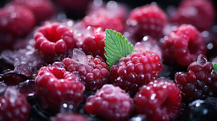 Mix of different frozen berries as background, top view