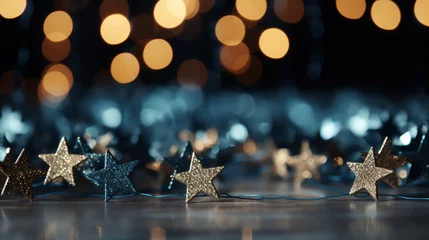 Fotobehang Creative Christmas background with white craft stars hanging © alexkich