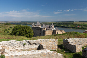 Fototapeta na wymiar View of the historic Khotyn fortress on a sunny day. Ukraine