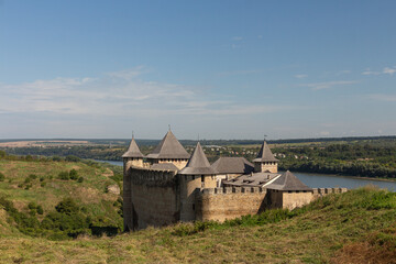 View of the historic Khotyn fortress on a sunny day. Ukraine