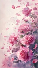 A Painting of Pink Roses on a White Background