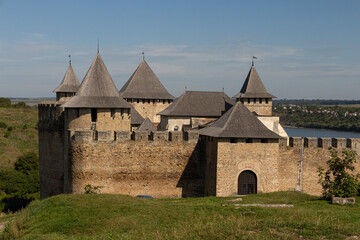 View of the historic Khotyn fortress on a sunny day. Ukraine