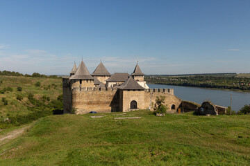 View of the historic Khotyn fortress on a sunny day. Ukraine