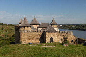 View of the historic Khotyn fortress on a sunny day. Ukraine