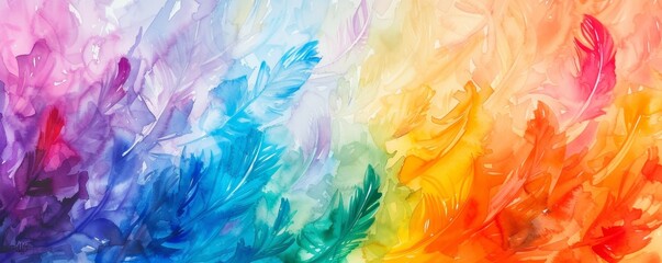 Fototapeta na wymiar Multicolored Feathers Painting on White Background