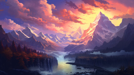 sunset in the mountains wallpaper for pc 