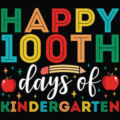 Happy 100th Days Of Kindergarten Retro Gift T-shirt Design 100th Days Of School