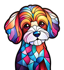 cute colorful stained glass art design of a fluffy poodle dog puppy