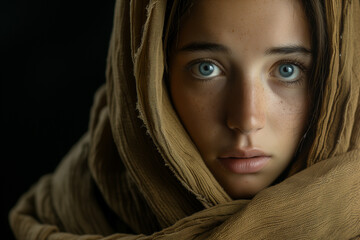 Portrait of a beautiful young biblical woman,Portrait of young beautiful biblical woman. Christian illustration.