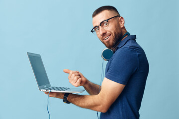 Person business adult computer young men technology background businessman men caucasian laptop