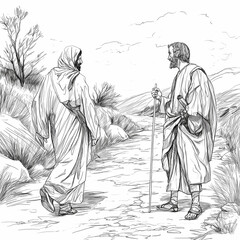 Jesus meets his Mother on the way to Calvary.Doodle line for coloring practice. , ai generated.