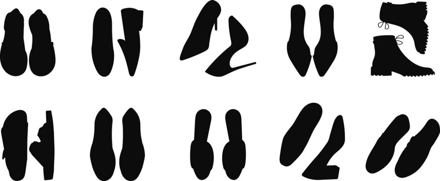 set of shoes black silhouette vector