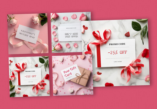 Editable Valentines Layouts For Promo Code, Gift Card Or Simple Message With Generative ai 