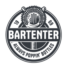 Bartending logo with strainer for shop or store. Bartender design with cocktail bar tool for barman