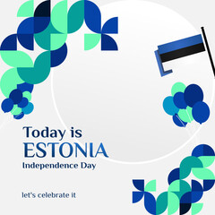 Happy Estonia Independence Day banner in modern geometric style. Square banner for social media and more with typography. Vector illustration for national holiday celebration party.