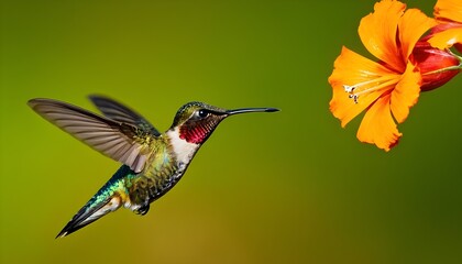 hummingbird in flight for a flower