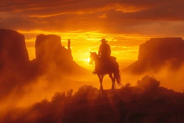 Photo sur Aluminium Rouge 2 cowboy on horse