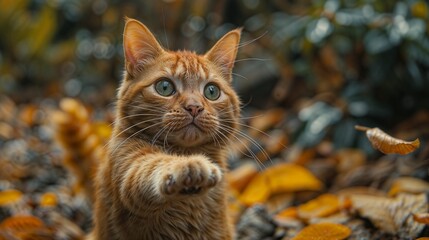 Naklejka na ściany i meble Playful Whiskers: Kitten's Autumn Adventure