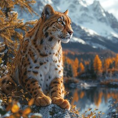 Naklejka na ściany i meble Autumn Apex: Lynx on the Lookout