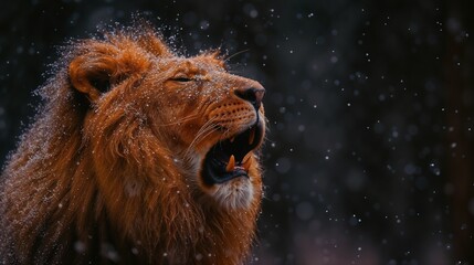 Majestic Roar: Lion in Snowfall