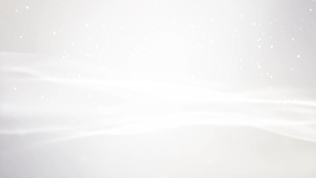 Elegant Futuristic clean white grey blurred wave for business corporate presentation background. Modern Luxury particle light glitter smooth motion digital technology network cyberspace video concept.