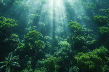 Fototapeta premium Monkeys swinging from tree to tree in a dense jungle, depicting the freedom and agility of primates in their natural environment. Concept of jungle exploration. Generative Ai.