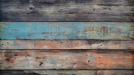 Vintage wooden board plank texture old wall with cracked and peeling paint created with Generative AI Technology 