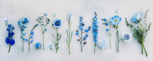 Group of Blue Flowers on Table