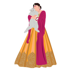 vector cute indian couple cartoon in traditional dress posing for wedding invitation card design
