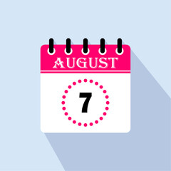Icon calendar day - 7 August. 7th days of the month, vector illustration.