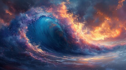 A Painting of a Majestic Ocean Wave - obrazy, fototapety, plakaty