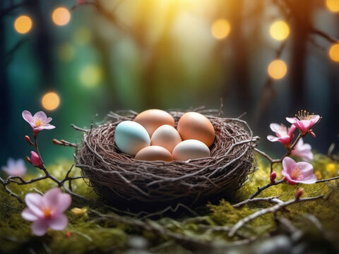 easter nest with eggs with free space