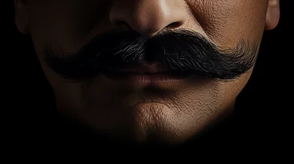 Deurstickers Curly black mustache isolated on a black background © alexkich