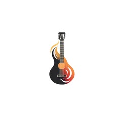 Obraz premium Simple graphic logo of color styled guitar on white background.