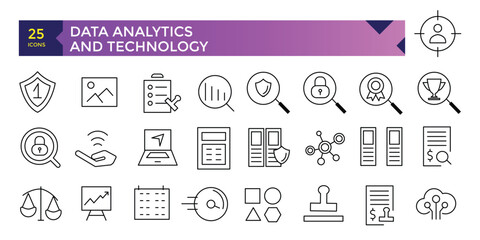 Data Analytics and technology icon set line icon pack symbol collection