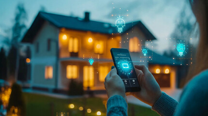 Smart home concept. Remote home control in a mobile application. AI Generative
