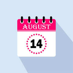 Icon calendar day - 14 August. 14th days of the month, vector illustration.