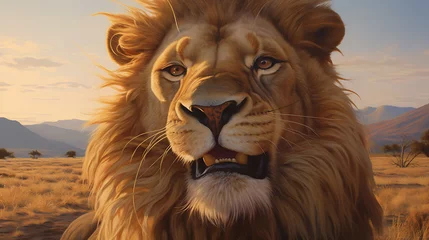 Fotobehang Close-up selfie portrait of a merry lion © Dennis